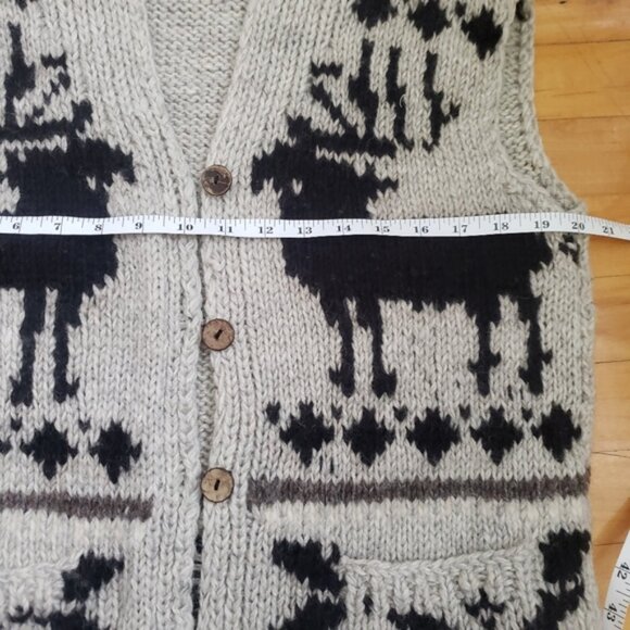 Boho Cowichan Cardigan Button Front Knit Wool Sweater Vest - Picture 14 of 15
